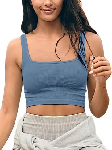 قمصان LASLULU النسائية المثيرة بدون أكمام ورقبة مربعة ومضلعة للتمارين الرياضية in Kuwait