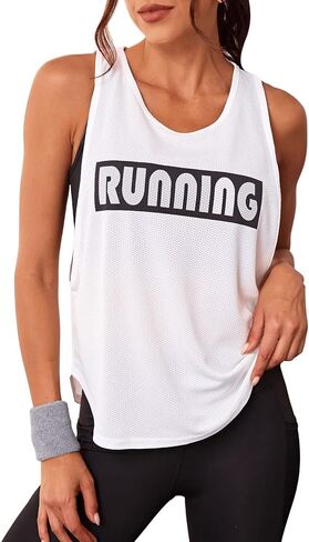 قميص SweatyRocks نسائي بدون أكمام ورقبة واسعة وشبكة عقد Racerback بدون أكمام in Kuwait