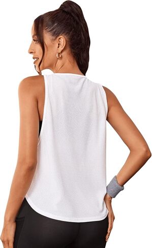 قميص SweatyRocks نسائي بدون أكمام ورقبة واسعة وشبكة عقد Racerback بدون أكمام in Kuwait