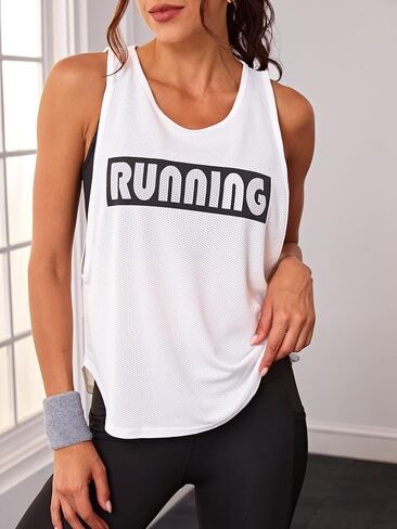 قميص SweatyRocks نسائي بدون أكمام ورقبة واسعة وشبكة عقد Racerback بدون أكمام in Kuwait