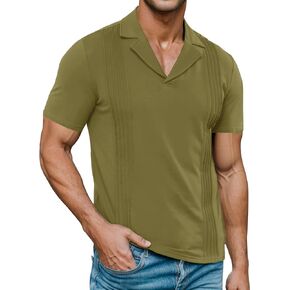 Poriff Men's Polo Shirts Short Sleeve Cuban Guayabera Shirt Casual Summer Collared Shirt
