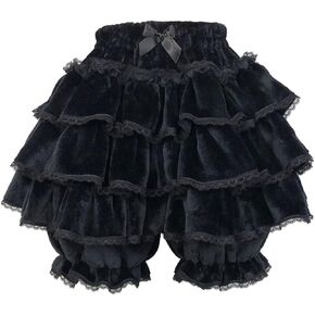 Women Lolita Bloomers Teens Japanese Cute Maid Tiered Ruffle Bloomer Shorts Kawaii Fuzzy Fluffy Pumpkin Pants Pettipants