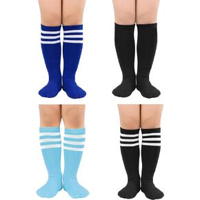 Zando 4 Pairs Kids Soccer Socks Baseball Softball Socks Youth Athletic Socks Boys Girls Knee High Socks 4-10 Years