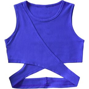 SweatyRocks Girl's Sleeveless Round Neck Criss Cross Wrap Top Ribbed Knit Crop Tank Tops