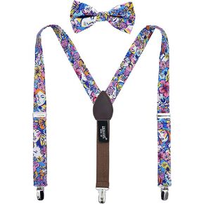ZENXUS Floral Cotton Suspenders and Pre-tied Bow Tie Set, Sizes from Toddlers to Youths