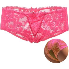 ohyeah Plus Size Sexy Lace Boyshorts Panty Low Rise Hipster Panties Underwear for Women Crotchless
