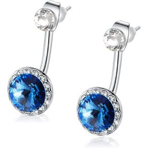 Blue Crystal Earrings Jackets 18K White Gold Plated Drop Earrings For Women in Saudi Arabia