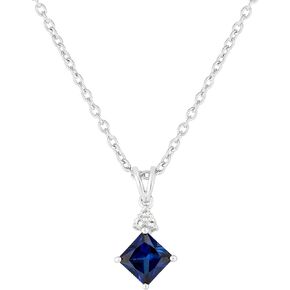 ORO LEONI DESIGNER 925 STERLING SILVER WITH 6MM, 1-2CT SQUARE CREATED SAPPHIRE AND WHITE TOPAZ MINIMALIST PENDANT NECKLACE in Kuwait