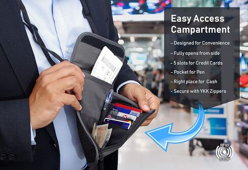 محفظة سفر بخاصية تحديد الهوية بموجات الراديو (RFID) وحقيبة حامل جواز السفر المخفية للرجال والنساء (أسود) in Saudi Arabia