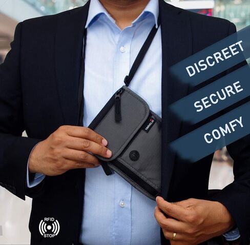 محفظة سفر بخاصية تحديد الهوية بموجات الراديو (RFID) وحقيبة حامل جواز السفر المخفية للرجال والنساء (أسود) in Saudi Arabia