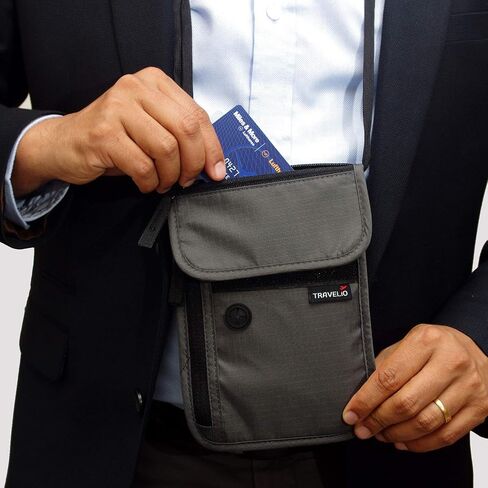 محفظة سفر بخاصية تحديد الهوية بموجات الراديو (RFID) وحقيبة حامل جواز السفر المخفية للرجال والنساء (أسود) in Saudi Arabia