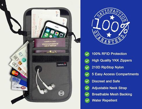 محفظة سفر بخاصية تحديد الهوية بموجات الراديو (RFID) وحقيبة حامل جواز السفر المخفية للرجال والنساء (أسود) in Saudi Arabia