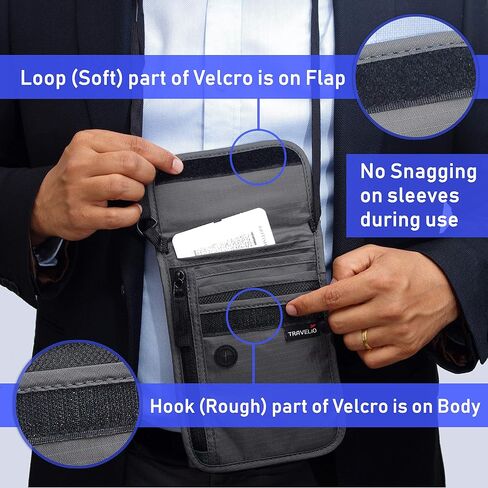 محفظة سفر بخاصية تحديد الهوية بموجات الراديو (RFID) وحقيبة حامل جواز السفر المخفية للرجال والنساء (أسود) in Saudi Arabia