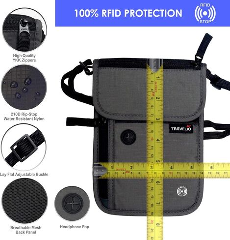 محفظة سفر بخاصية تحديد الهوية بموجات الراديو (RFID) وحقيبة حامل جواز السفر المخفية للرجال والنساء (أسود) in Saudi Arabia