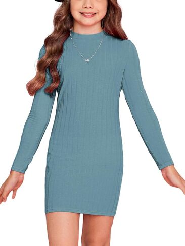 Floerns Girls Long Sleeve Mock Neck Rib Knit Fitted Pencil Dress in Saudi Arabia