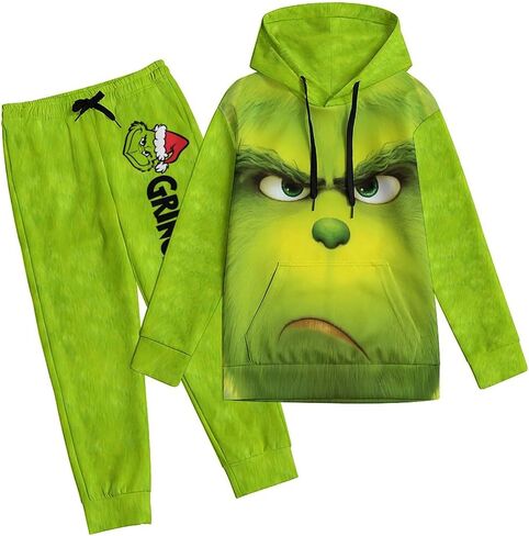 Wpunsxo للجنسين الكبار عيد الميلاد هوديس Sweatsuits، الرجال النساء المطبوعة الجدة مقنعين البلوز البلوز مع Sweatpants in Kuwait