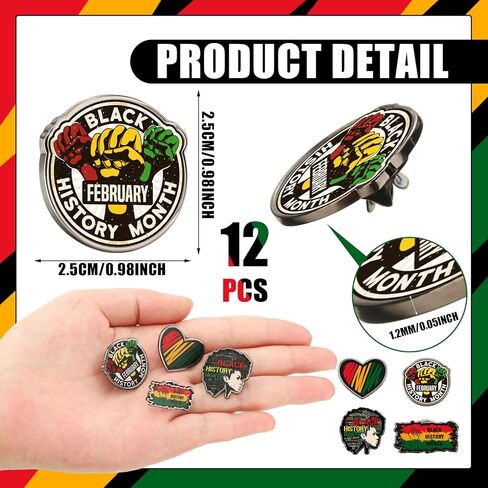Hotop 12 Pcs Black History Month Buttons Pins African American Country Festival Buttons Badges Pins Black History Pins BHM Lapel Pinback Buttons for Jackets Bags Hats Backpacks Party Decorations in Kuwait