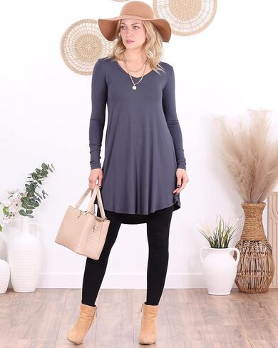 Popana Womens Long Sleeve Tunic Tops to Wear With Leggings Loose Fit Plus Size Dressy Casual in Saudi Arabia