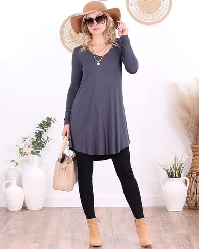 Popana Womens Long Sleeve Tunic Tops to Wear With Leggings Loose Fit Plus Size Dressy Casual in Saudi Arabia