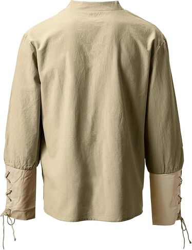 Heyigrow Mens Shirts Patchwork Pirate Costume, Long Sleeve Tops Viking Cosplay Renaissance Medieval T-Shirts Gothic Cotton in Saudi Arabia