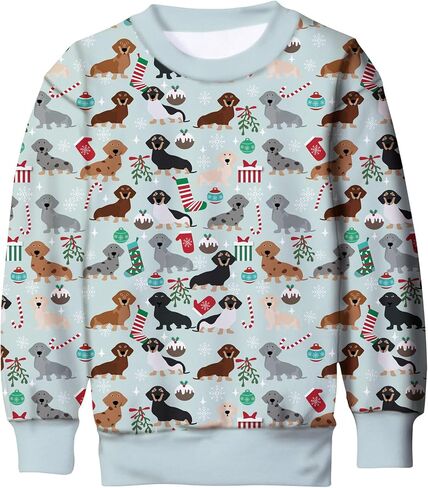 سترة Idgreatim للأولاد والبنات Ugly Christmas Sweater مضحكة ثلاثية الأبعاد بأكمام طويلة لعيد الميلاد مع الصوف مقاس 4-16 in Kuwait