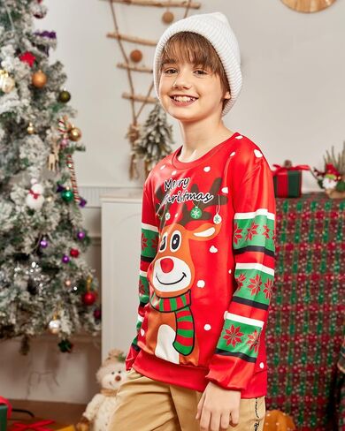 سترة Idgreatim للأولاد والبنات Ugly Christmas Sweater مضحكة ثلاثية الأبعاد بأكمام طويلة لعيد الميلاد مع الصوف مقاس 4-16 in Kuwait