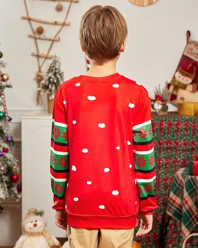 سترة Idgreatim للأولاد والبنات Ugly Christmas Sweater مضحكة ثلاثية الأبعاد بأكمام طويلة لعيد الميلاد مع الصوف مقاس 4-16 in Kuwait