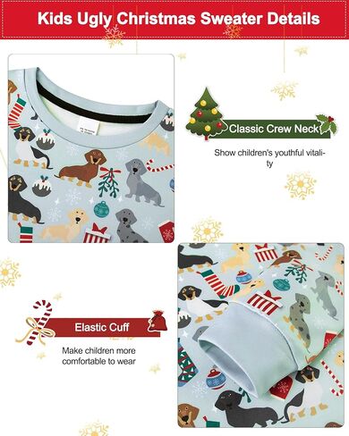سترة Idgreatim للأولاد والبنات Ugly Christmas Sweater مضحكة ثلاثية الأبعاد بأكمام طويلة لعيد الميلاد مع الصوف مقاس 4-16 in Kuwait