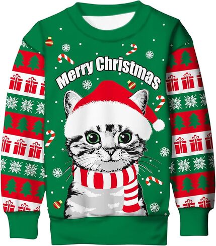 Idgreatim Boys Girls Ugly Christmas Sweater Funny 3D Long Sleeve Xmas Sweatshirt with Fleece Size 4-16 in Kuwait