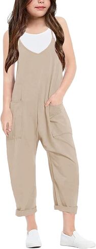 LNKQA Girl's Casual Sleeveless Jumpsuits Spaghetti Straps Harem Long Overalls With Pockets in Saudi Arabia