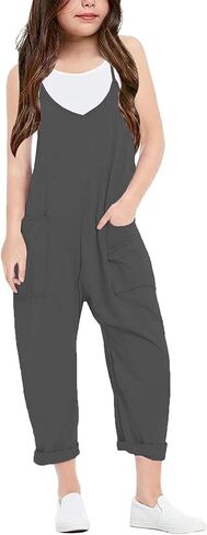 LNKQA Girl's Casual Sleeveless Jumpsuits Spaghetti Straps Harem Long Overalls With Pockets in Saudi Arabia