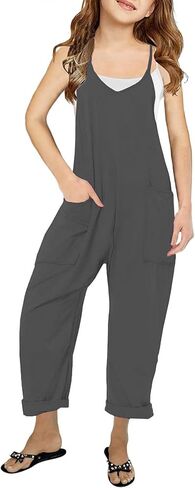 LNKQA Girl's Casual Sleeveless Jumpsuits Spaghetti Straps Harem Long Overalls With Pockets in Saudi Arabia