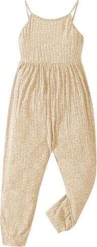 WDIRARA Girl's Ribbed Spaghetti Strap Cami Jumpsuit Playsuit Summer Long Romper in Saudi Arabia
