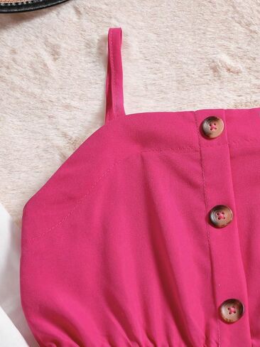 بدلة قفز Cozyease للفتيات مكونة من قطعتين بياقة دائرية وأكمام طويلة وجيب قلاب وأزرار أمامية مكشكشة in Kuwait