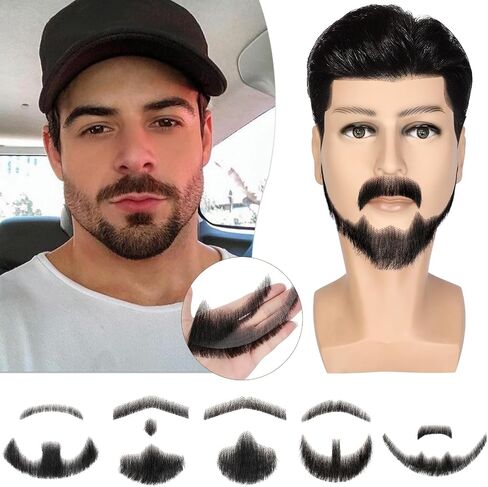 شعر بشري 100% من Fanguilar، شعر بشري كامل مربوط يدويًا، شارب مزيف، لحية صغيرة، شعر بشري مزيف، مكياج واقعي للدراما/الحفلة/الترفيه/الأفلام لحفلات الهالوين التنكرية المضحكة in Saudi Arabia