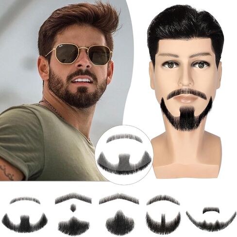 شعر بشري 100% من Fanguilar، شعر بشري كامل مربوط يدويًا، شارب مزيف، لحية صغيرة، شعر بشري مزيف، مكياج واقعي للدراما/الحفلة/الترفيه/الأفلام لحفلات الهالوين التنكرية المضحكة in Saudi Arabia
