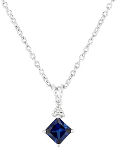 ORO LEONI DESIGNER 925 STERLING SILVER WITH 6MM, 1-2CT SQUARE CREATED SAPPHIRE AND WHITE TOPAZ MINIMALIST PENDANT NECKLACE in Kuwait
