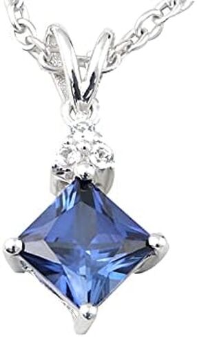 ORO LEONI DESIGNER 925 STERLING SILVER WITH 6MM, 1-2CT SQUARE CREATED SAPPHIRE AND WHITE TOPAZ MINIMALIST PENDANT NECKLACE in Kuwait