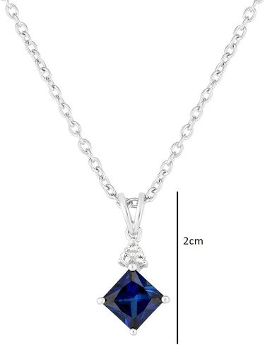ORO LEONI DESIGNER 925 STERLING SILVER WITH 6MM, 1-2CT SQUARE CREATED SAPPHIRE AND WHITE TOPAZ MINIMALIST PENDANT NECKLACE in Kuwait