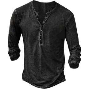 Mens Distressed Henley Shirts Vintage Long Sleeve Shirts Casual Button Down V Neck T Shirts for Men in Saudi Arabia