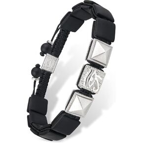 سوار AWNL رجالي من العقيق الأسود المنسوج برباط مسطح مع حلية مركزية من الفضة الإسترلينية عين حورس (حجر 10 مم)، 5.9 بوصة - 7.5 بوصة in Kuwait