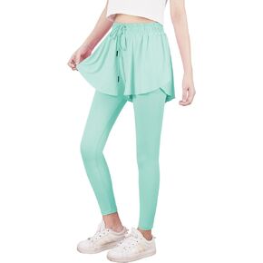 Usaibhir Yoga Active Leggings for Girls 2 in 1 Preppy Kids Flowy Skorts Tight Yoga Pants Tennis Skirted Leggings with Pocket