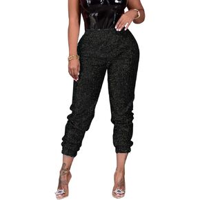 KIRJAUDU Women Fashion Sequins Pants High Waist Casual Pencil Pants Trousers Clubwear