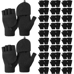 Zhehao 30 Pairs Winter Fingerless Gloves, Warm Knitted Convertible Mittens Flap with Buttoned Thumb Cover for Women and Man in Saudi Arabia