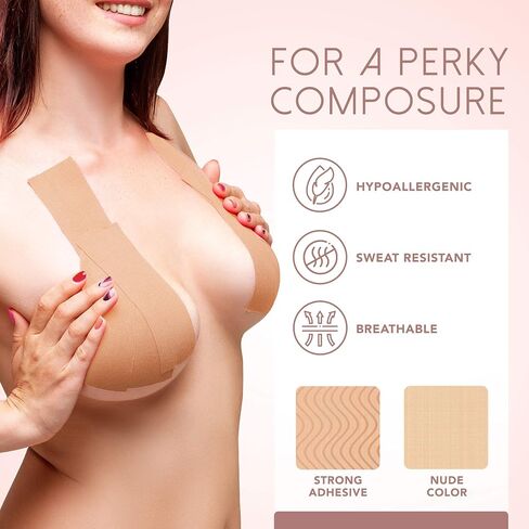 Boob Tape (Includes 10 Petal Nipple Covers), Breast Lift Tape, Boobytape for Breast Lift, Adhesive Breast Tape (A-DD Cup), Breast Tape Lifting Large Breast, Sticky Boob Tape Bob Tape for Large Breasts in Saudi Arabia