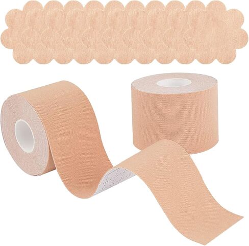 شريط HHOOMY Boob، شريطان للصدر مع 10 قطع من الغطاء الواقي للحلمة، حزام رياضي بشريط رفع الثدي قابل للتنفس لكأس A-E للثدي الكبير عارية in Kuwait