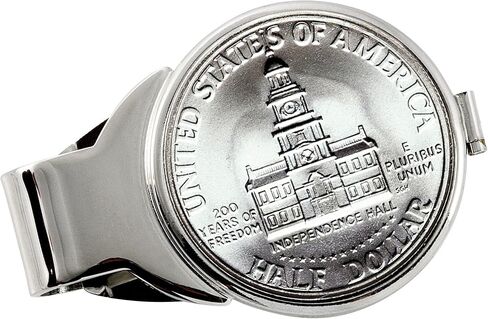Coin Money Clip - JFK Bicentennial Half Dollar | Brass Moneyclip Layered in Silver-Tone Rhodium | Holds Currency, Credit Cards, Cash | Genuine U.S. Coin | Includes a Certificate of Authenticity in Saudi Arabia