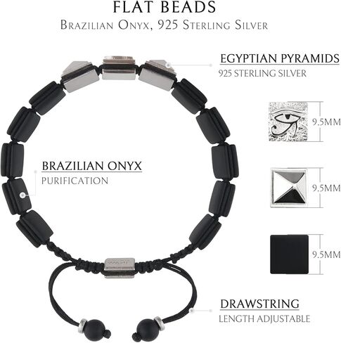 سوار AWNL رجالي من العقيق الأسود المنسوج برباط مسطح مع حلية مركزية من الفضة الإسترلينية عين حورس (حجر 10 مم)، 5.9 بوصة - 7.5 بوصة in Kuwait