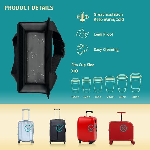 حامل أكواب الأمتعة لحقائب السفر من توغر - حامل مشروبات يدوي مجاني، حامل أكواب سفر متعدد الوظائف يناسب مقابض حقائب السفر، ملحقات السفر (أسود) in Kuwait