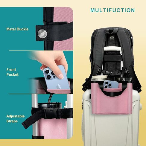 حامل أكواب الأمتعة لحقائب السفر من توغر - حامل مشروبات يدوي مجاني، حامل أكواب سفر متعدد الوظائف يناسب مقابض حقائب السفر، ملحقات السفر (أسود) in Kuwait